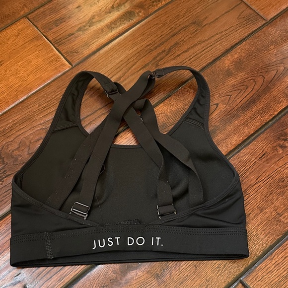 Nike Women's Black Sports Bra with White Logo - Picture 2 of 3